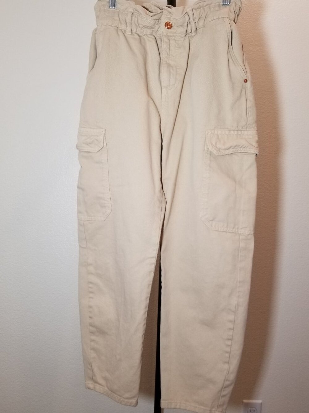 Zara Womens Sz 4 Tan Cargo High Rise Balloon Leg Baggy Pants Street Boho Hippie